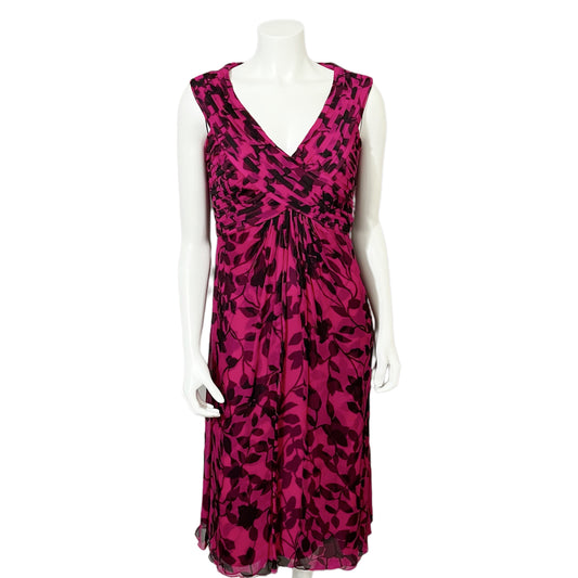 Silk Tadashi Pink Floral V-Neck Flowy Dress Sz-Medium