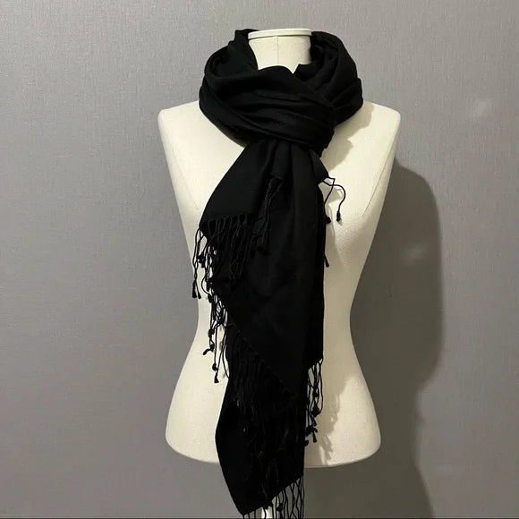 Betsy Johnson Black With Fringe Scarf