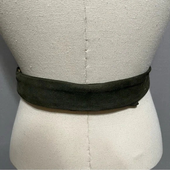 Carolyn Tanner Vintage Suede Leather Green Beaded Belt Adjustable