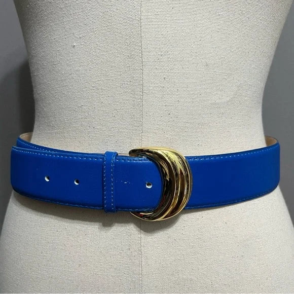 Vintage The Ritz Blue With Gold Buckle Leather Belt Sz-Medium/Large