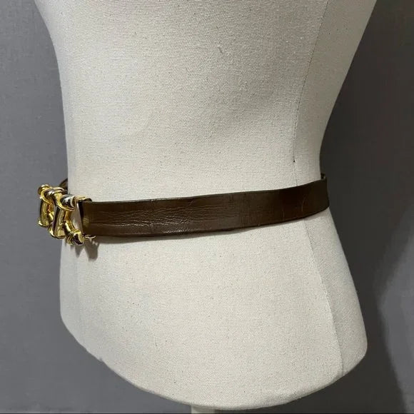 Vintage Accessocraft Taupe Double XX Skinny Leather Adjustable Belt