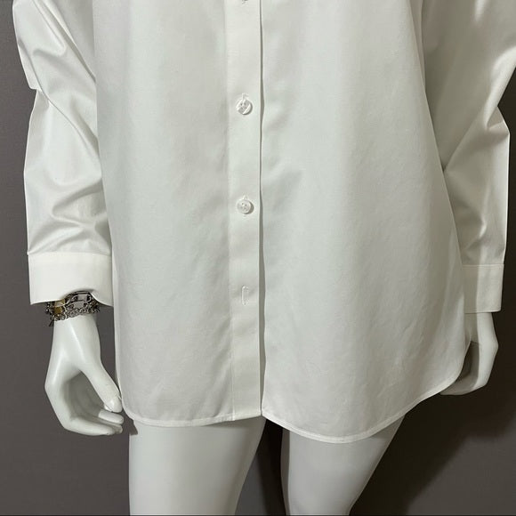 Chico’s White with Leopard Pocket Cotton Button Front Shirt Sz 1 (Medium)