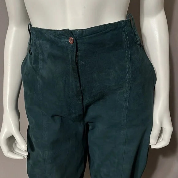Vintage Pia Rucci Green Suede Leather Pants Sz- 12
