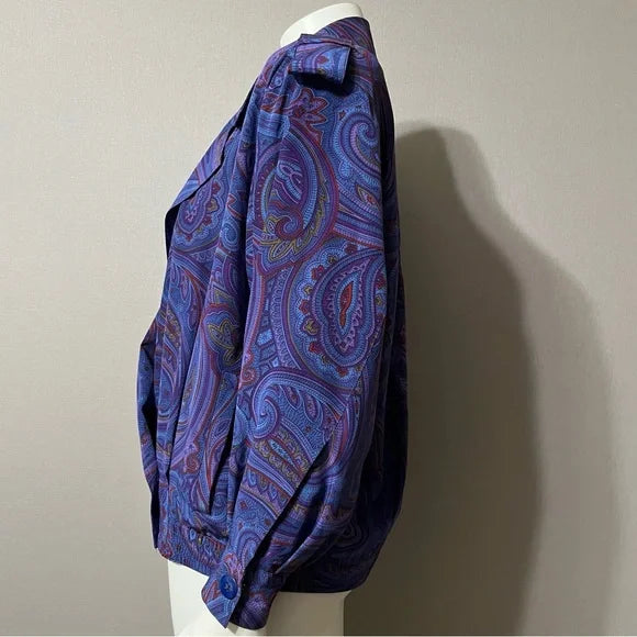 Vintage Ellen Tracy Silk Paisley Print Bomber Jacket Sz-Medium Petite
