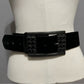 Chico’s Black Velvet Leather Gunmetal Gray Rhinestone Belt Sz-Small/Medium