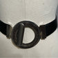 Chico’s Black Leather Adjustable Belt With Circle Metal Buckle Sm/Med