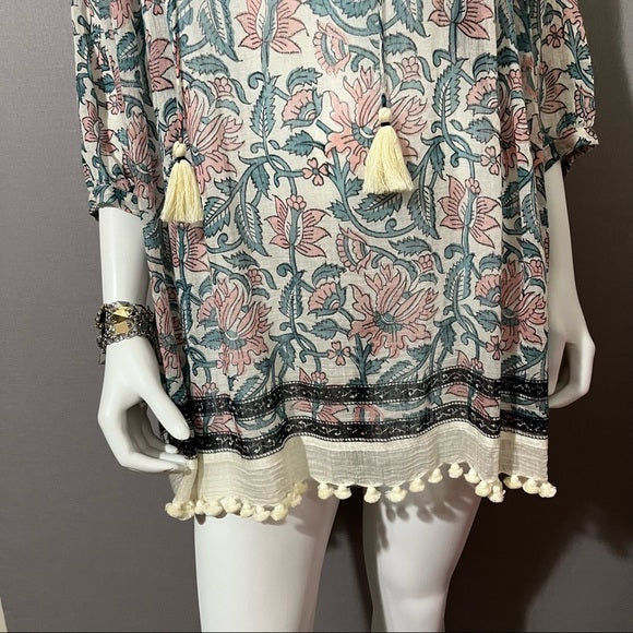 Roller Rabbit Pastel Paisley Floral 3/4 Sleeve Top Sz Medium