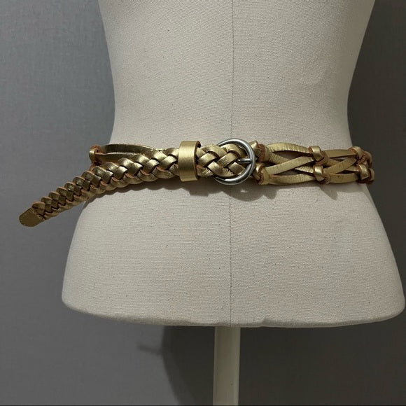 Fossil Gold Metallic Braided Leather Belt Sz-Medium