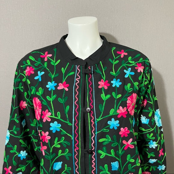 National since 1952 Black with Floral Embroidery Shirt Sz -2X