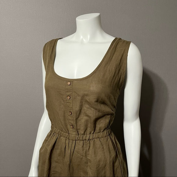 World Market Olive Green Linen/Cotton Wide Leg Jumpsuit Sz-Lg-XL