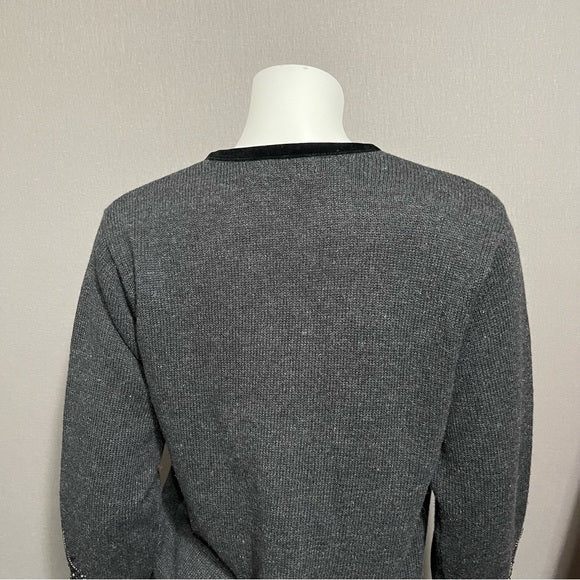 Yarnworks Dark Grey Beaded Knit Cardigan Size Small