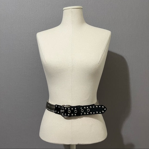 Black Patent Leather With Silver Metal Detail Belt Sz-Small-Medium