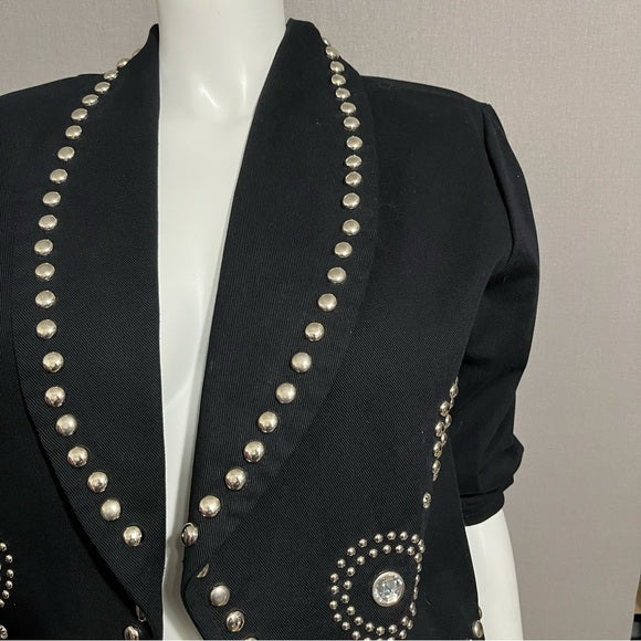 Vintage Molato Black Cotton With Rhinestones Jacket Sz-Medium