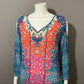 Tolani Multi-Color Silk Tunic Top Exposed Shoulder Long Sleeve Sz Large