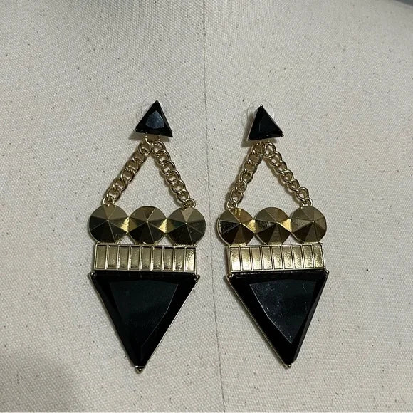 Black | Gold Statement Triangle Earrings