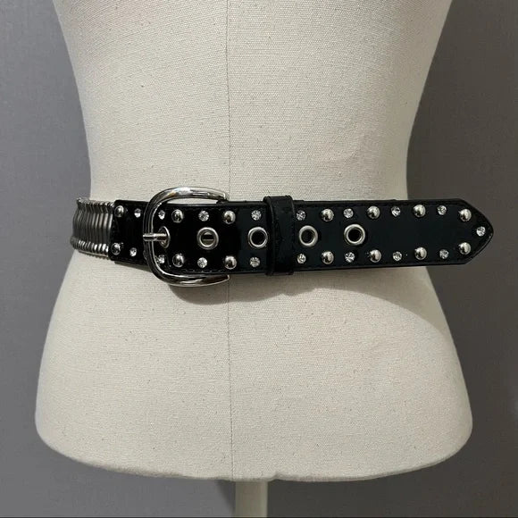 Black Patent Leather With Silver Metal Detail Belt Sz-Small-Medium