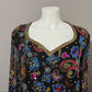 Vintage Sequin Silk Black With Sheer Sleeve Sweatheart Neckline Sz-Xtra Large