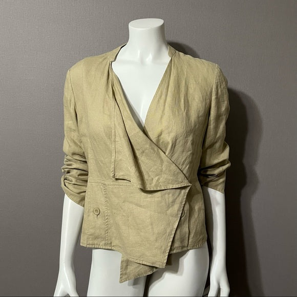 For The Republic Tan 100% Linen Jacket Sz-10
