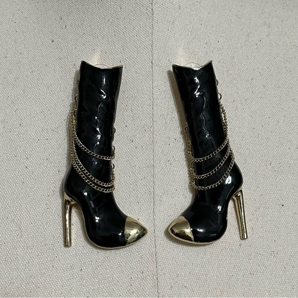 Black | Gold Boot Statement Earrings