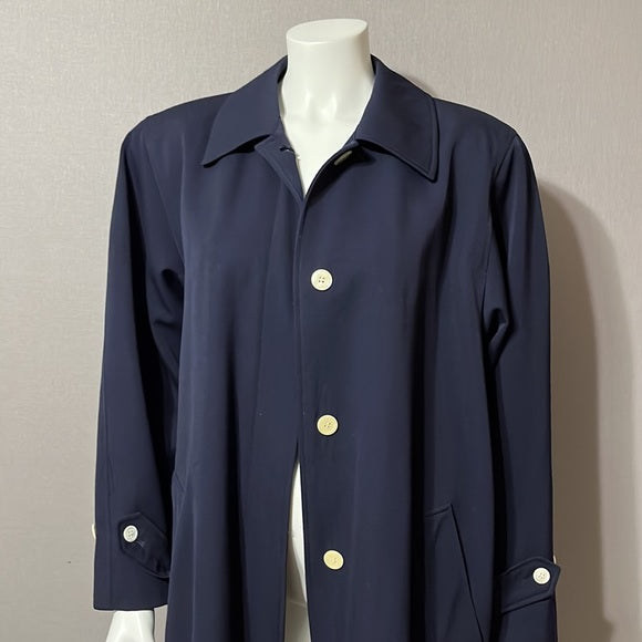 Sanyo Navy Long 100% Wool Trench Coat Sz-10