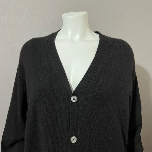 Vintage Folio Black 100% Cashmere Button Front Boyfriend Cardigan Sz-Xtra Large