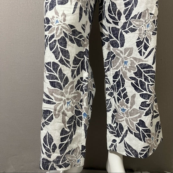 Tommy Bahama 100% Linen Leaf Print Cropped Pants Sz-Large