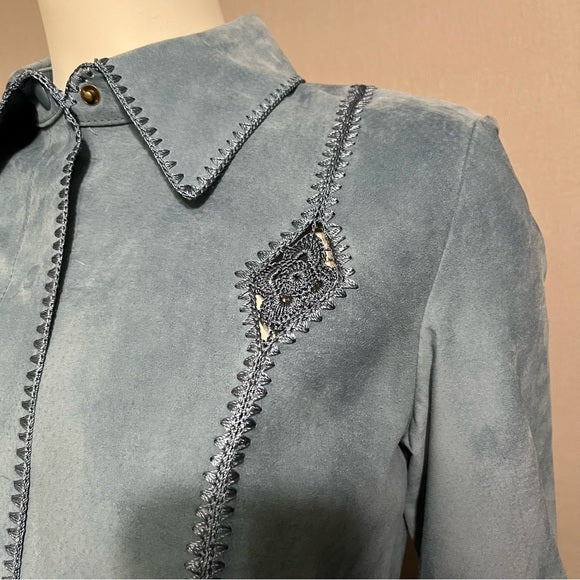 Dana Buchman Blue Suede Leather Shirt Size 6