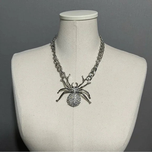 Spider Bling Silver Statement Necklace
