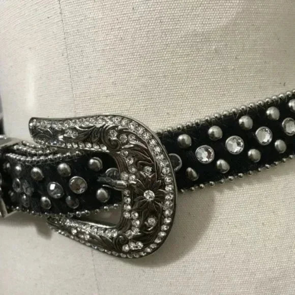 Christine Alexander Black Western Swarovski Crystals Bling Belt
