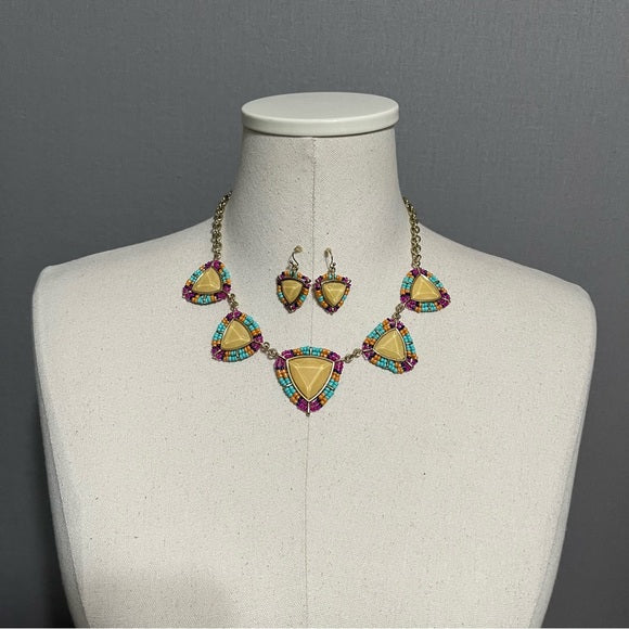 Triangle Beaded Multicolored Necklace & Earring Set