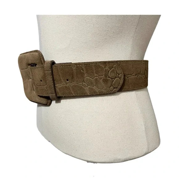 Vintage Chetta B Brown Genuine Leather Textured Wide Belt Sz-10