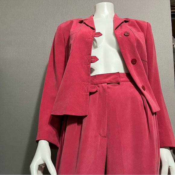 Vintage Via Seta Pink 2 Pc 100% Silk Pant Set Sz-8/10