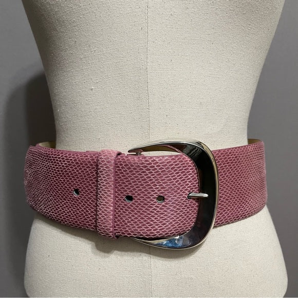 WHBM Pink Textured Extra Wide Silver Buckle Belt Sz-Medium/Large
