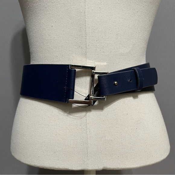 White House Black Market Navy Wide With Square Silver Buckle Sz-Medium