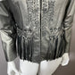 Leather Chi Silver Metallic Artsy Print Rare Moto Leather Jacket Sz-Xtra Small