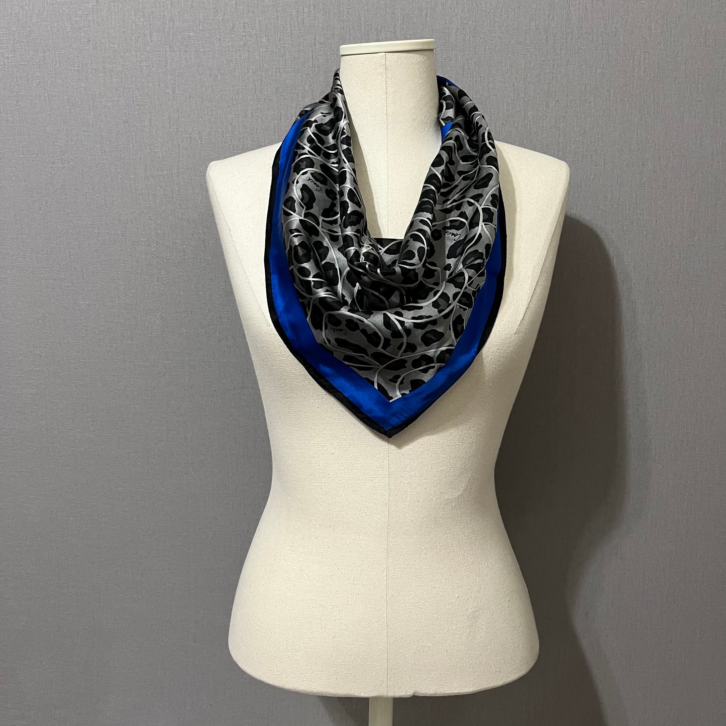 Coach Signature Blue/Silver/Black Animal Print Silk Scarf