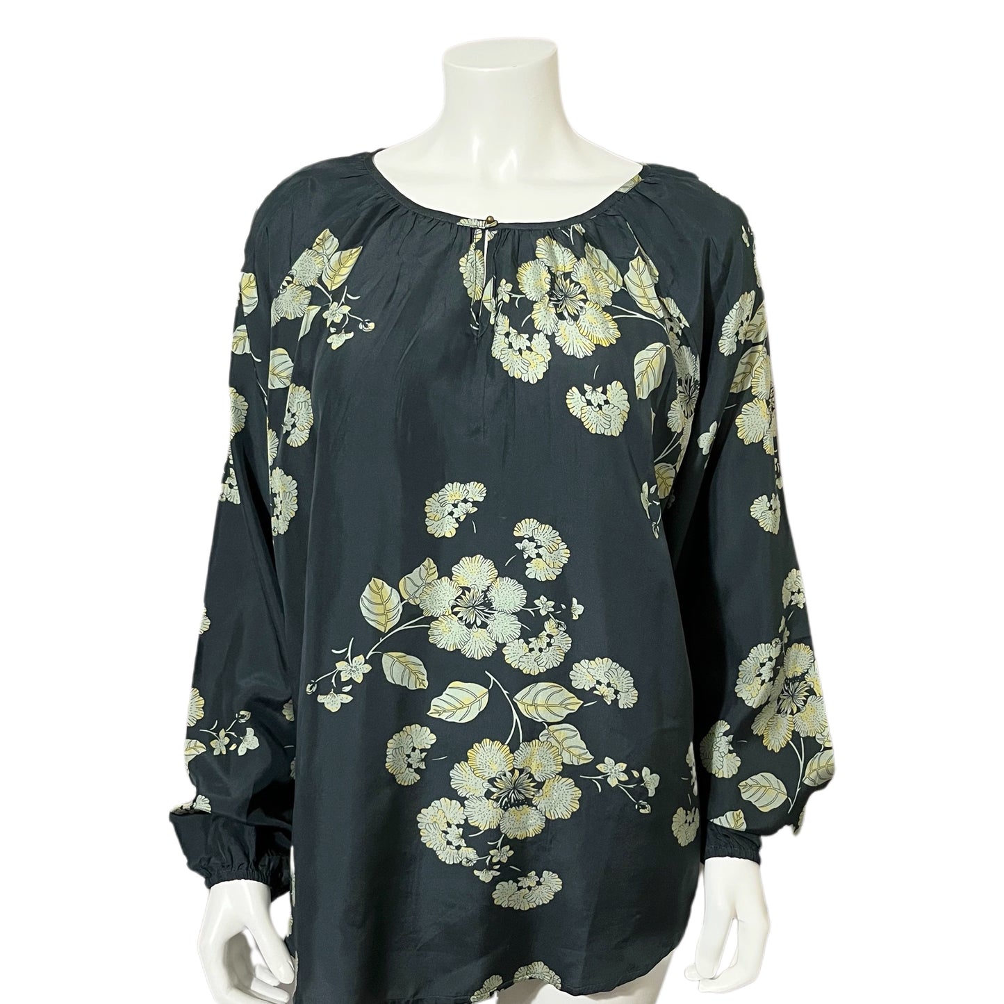 Sundance Green Floral Print Silk Blouse Sz-Large