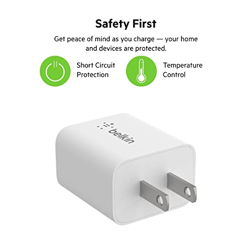 Belkin 20W Wall Charger, USB-C Charger Block, Fast Charging Block for iPhone 15, 15 Plus, 15 Pro, 15 Pro Max, 14, 14 Pro, 14 Pro Max, 13, 13 Pro, 13 Pro Max, Galaxy S23, iPad, AirPods & More - 1-Pack