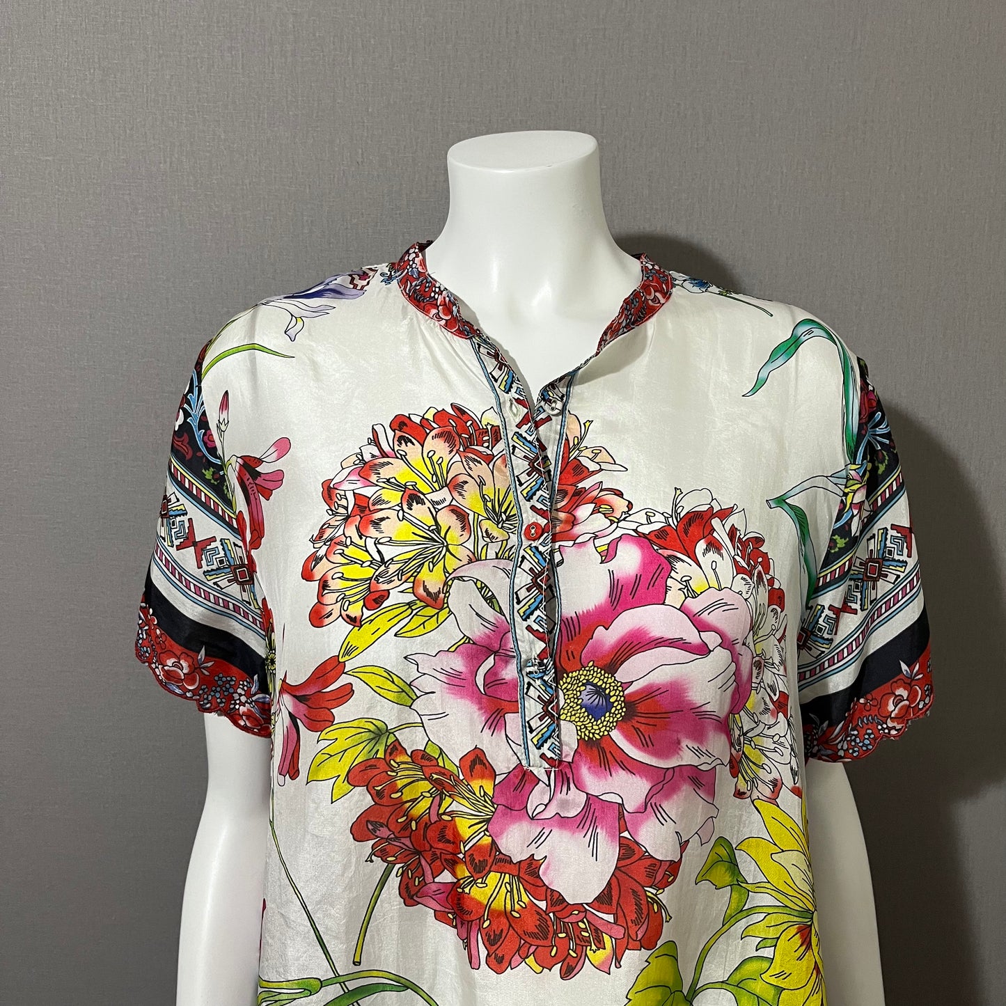 Johnny Was Silk Floral Tunic Top Sz-Large