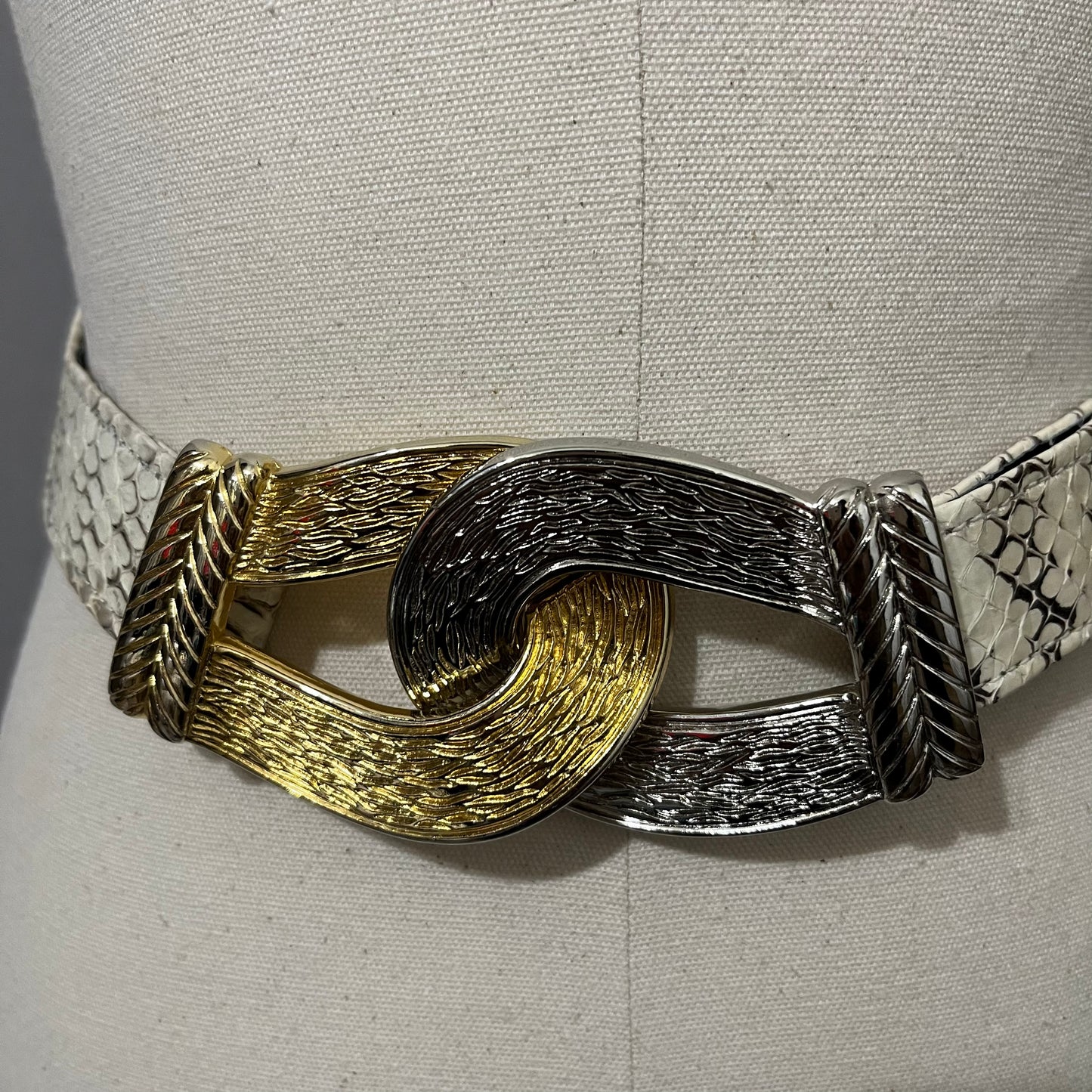 Vintage Rare Genuine Snake Skin Gold/Silver Buckle Adjustable Belt M-XL