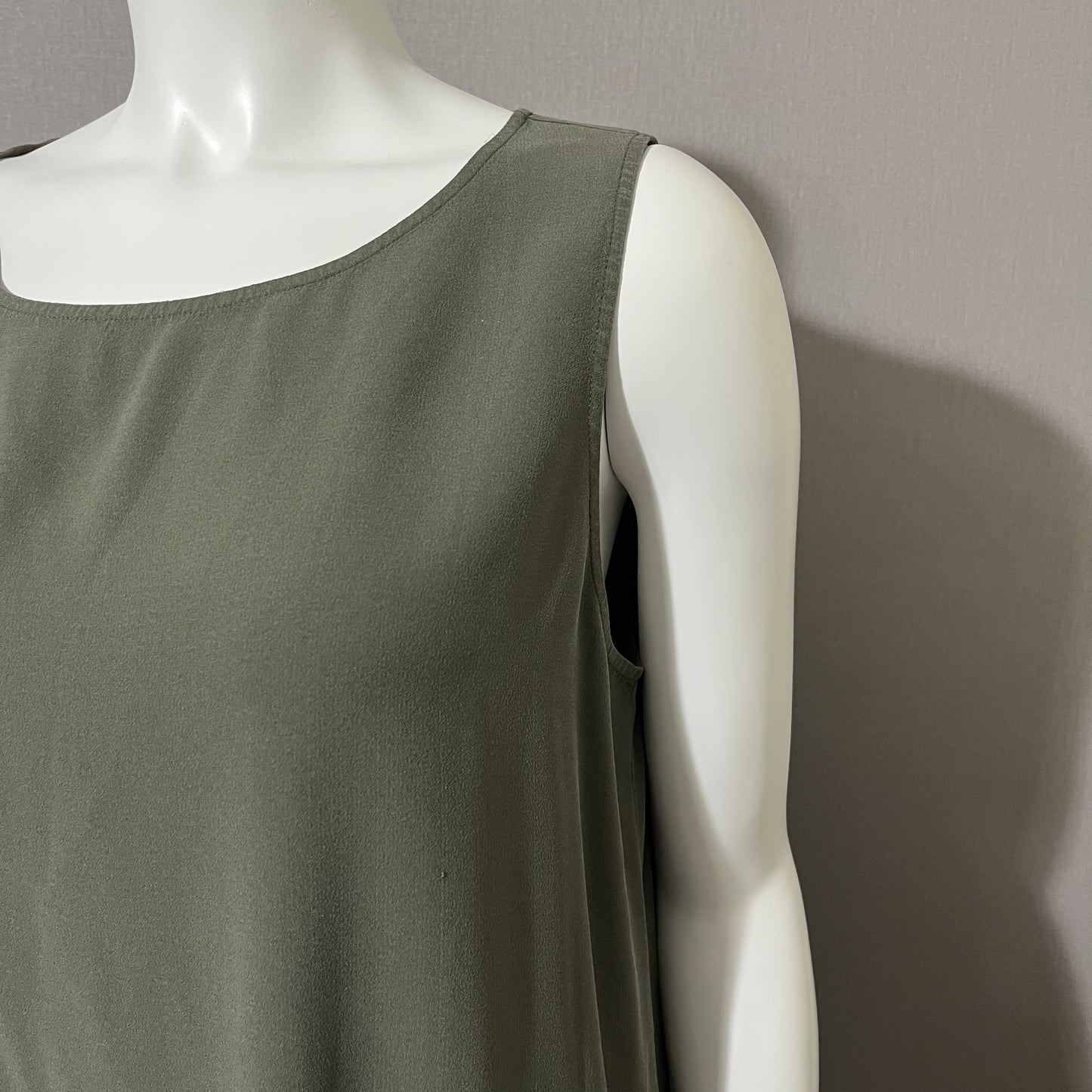 Eileen Fisher Sage Green 100% Silk Shift High Low Dress Sz-Large