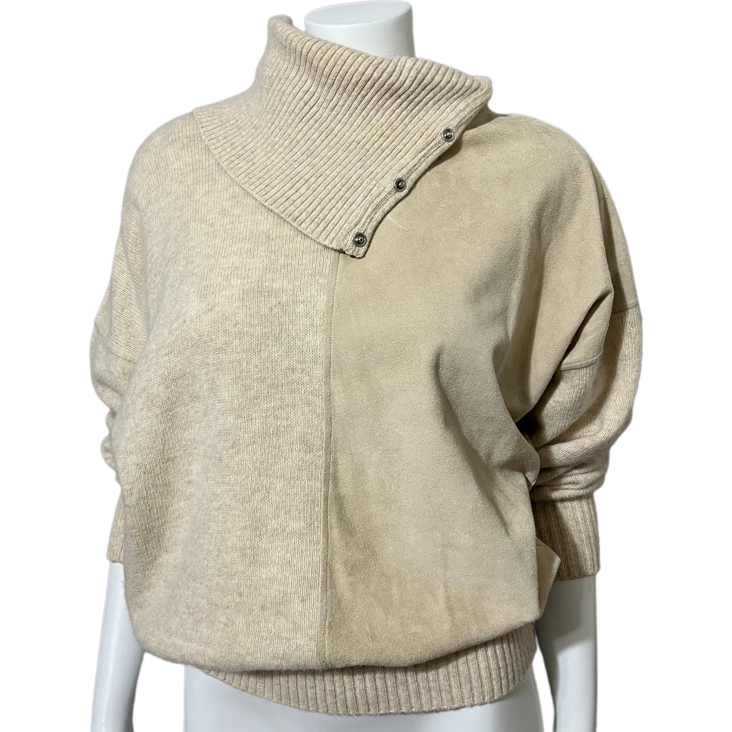 Vintage Lambswool / Angora / Suede Leather Turtleneck Sweater Sz-Medium