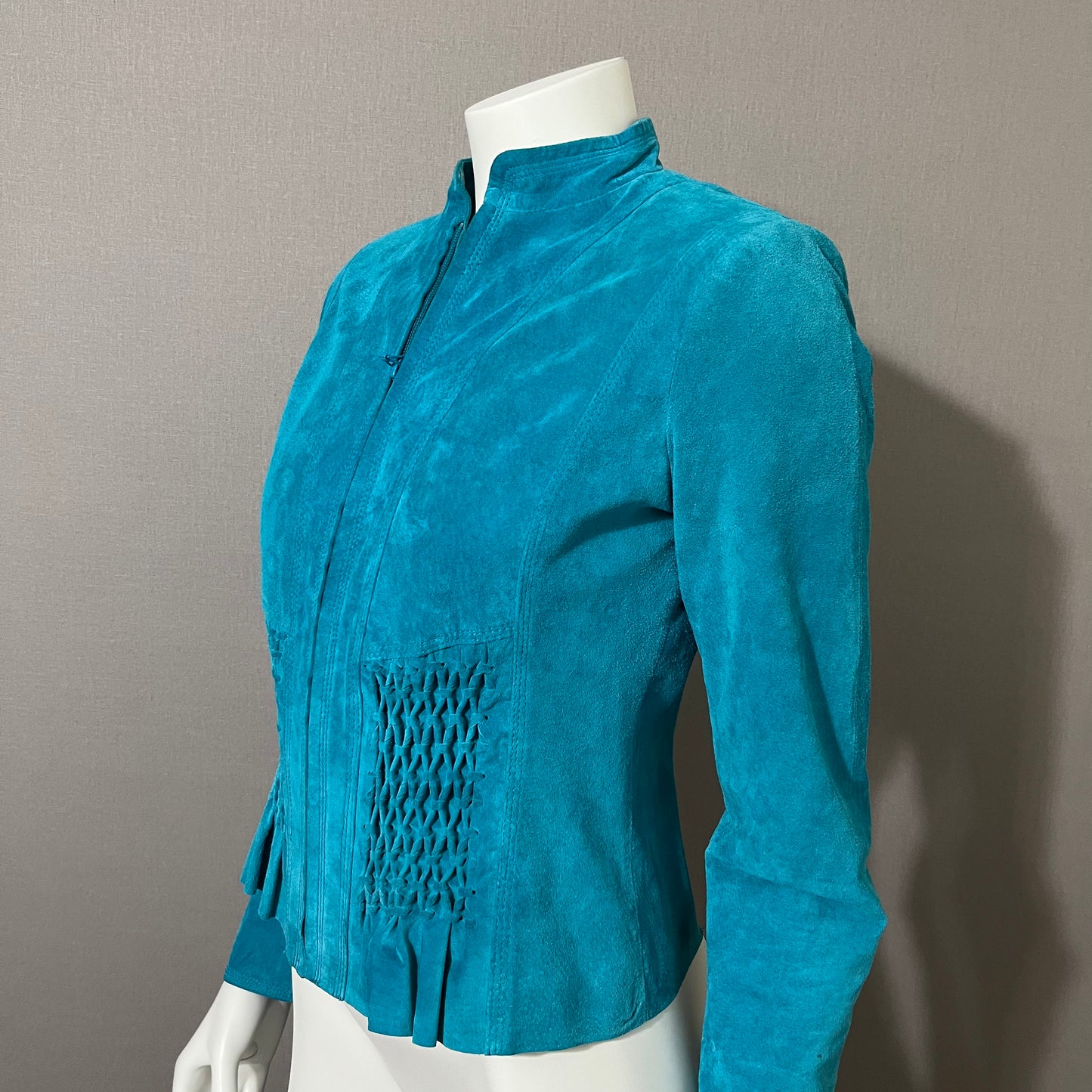 Vintage Yvonne & Marie Turquoise Suede Leather Jacket Sz-4