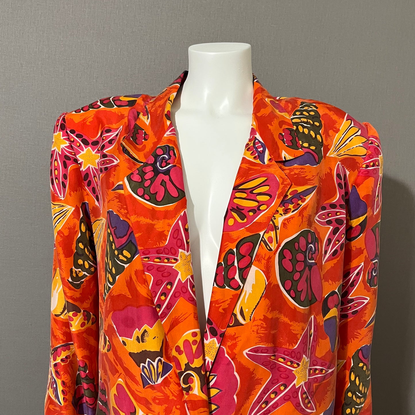 Vintage Carol Horn Orange Silk Sea Shell Blazer Sz-Medium