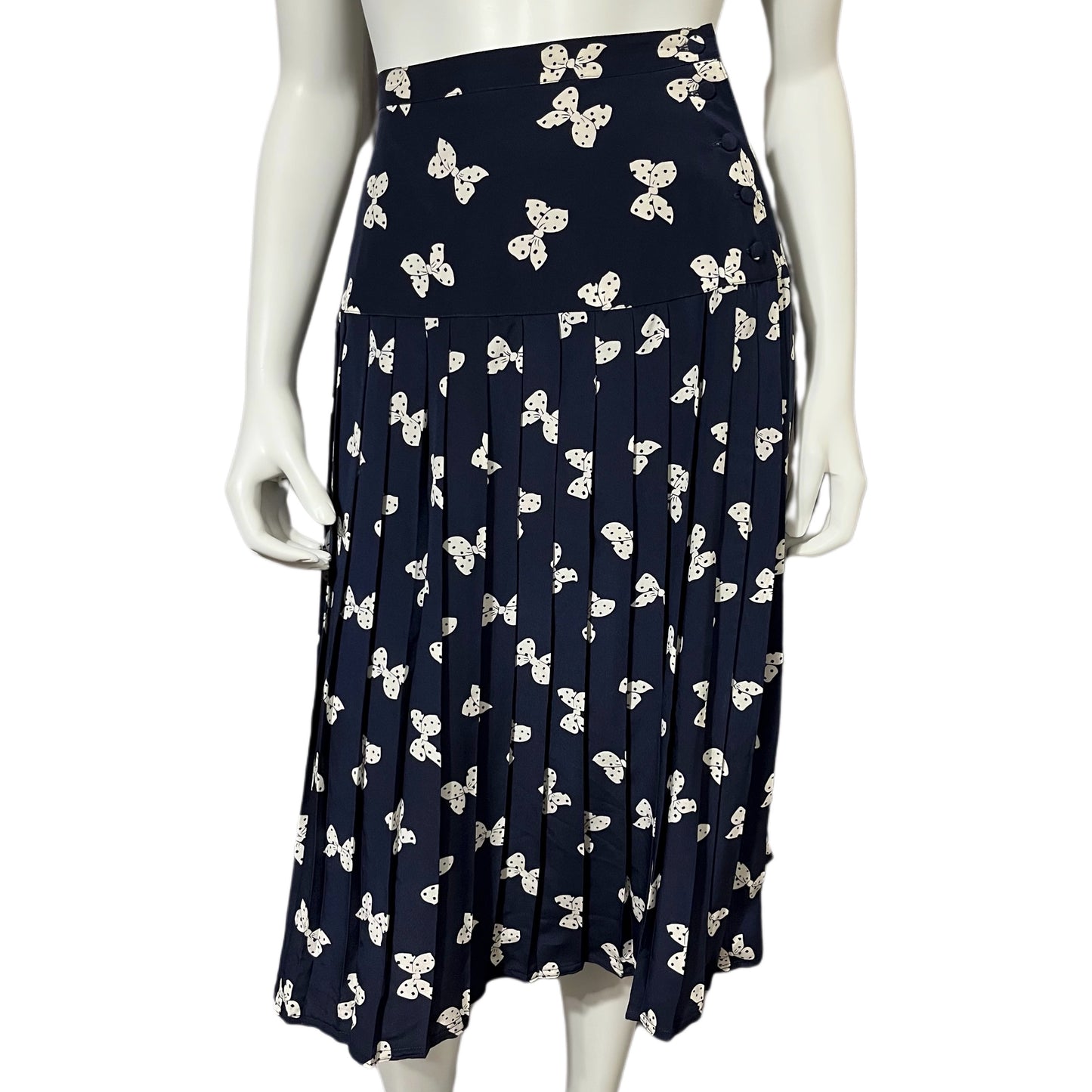 Silk Maggy London Navy Bow Pleated Midi Skirt Sz-10 or Small-Medium