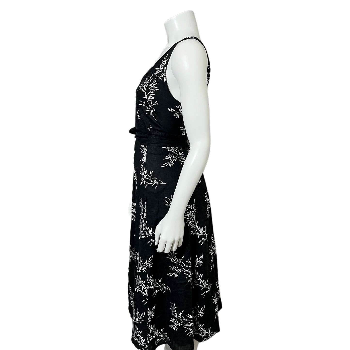 Linen Peter Nyard Black Sleeveless Floral Print MIDI Dress Sz-16