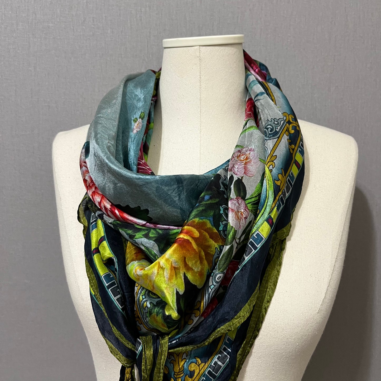 Floral Print With Tassels Silk Scarf