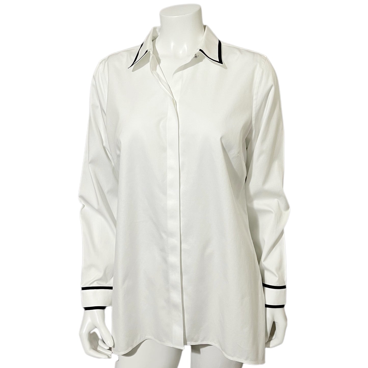 Chico’s White With Black Trim Button Down Shirt Sz-1 Medium-Large