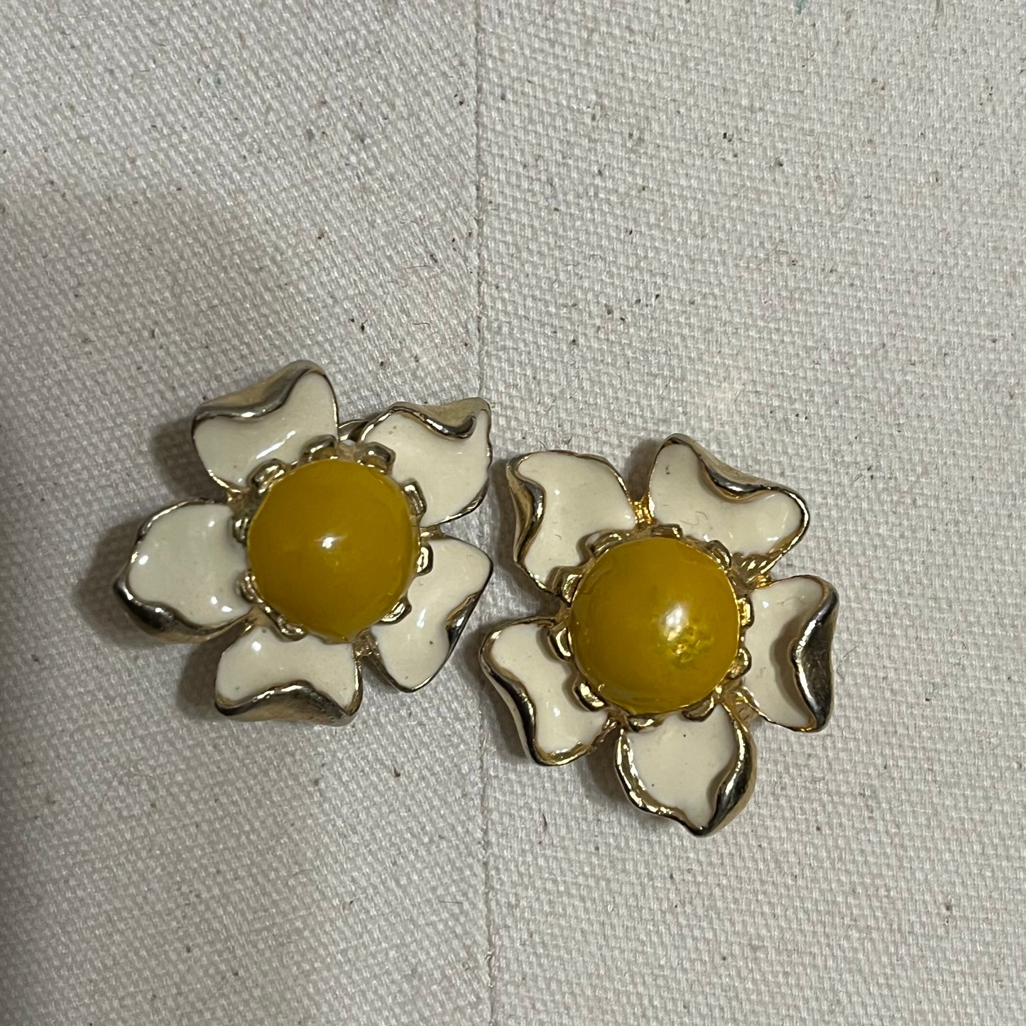 Cream with Yellow flower Clip On Earrings