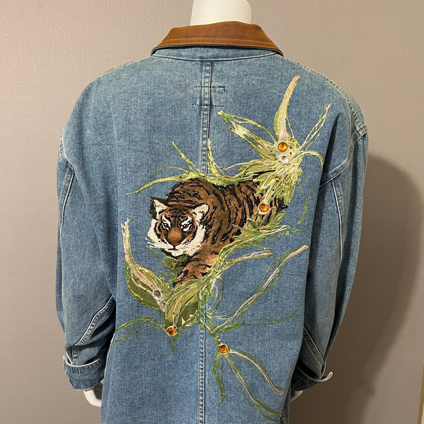 Cotton Denim Sunbelt Tiger Graphic Print Oversized Jacket Sz-Med-Large